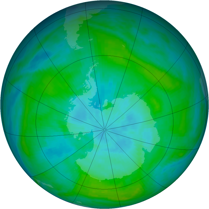 Antarctic ozone map for 21 February 1982